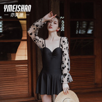 Meishan 2021 new long sleeve one-piece swimsuit female conservative belly slimming fashion gathering hot spring swimsuit