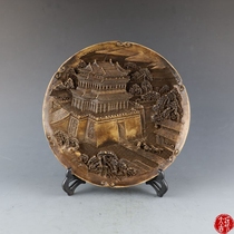 Ming and Qing Dynasties collection retro old snowflake jade Antique jade crafts Old jade carved horse into the city picture plate