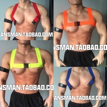 Nightclub DS male gogo show suit tightly tied clothes Fluorescent color card buckle removable chest band white party WP