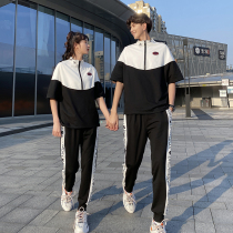Net red lovers dress 2021 summer new Hong Kong style short-sleeved T-shirt suit for junior and high school students graduation class clothes tide
