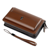 European and American business mens wallet bag long style double zipped hand grab bag fashion banquet mens covered cow leather multi-position mobile phone bag