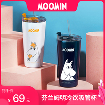  Moomin water cup Womens large capacity summer cold drink straw cup Adult insulated coffee cup Womens milk tea pregnant women water cup