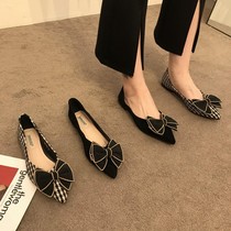 Pointy flat bottom single shoe woman gig 100 hitch butterfly knot temperament shallow soft bottom shoes fairy shoes gentle wind shoes
