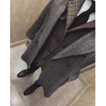 British retro woolen tweed polo coat polocoat long slim herringbone tweed men coat