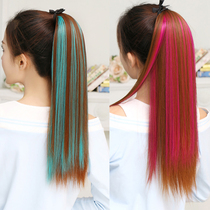 Wine red color pick-up wig female lace-up long straight hair ponytail wig piece Korean version of long hair wig ponytail braid
