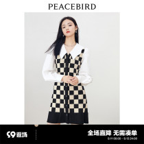 PEACEBIRD PLAID paneling fake two-piece dress Fall 2022 new knitted patch shirt dress woman