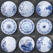 Blue and white porcelain oil paper umbrella lamp classical umbrella Chinese style decoration suspended ceiling umbrella show dance performance prop umbrella Hanfu