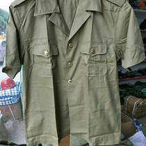 Stock 87 vintage straight short sleeve shirt military green nostalgic shirt multi-pocket outdoor cotton card shirt wear-resistant