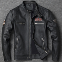 Special Harley motorcycle imported old first layer pure cowhide leather clothing Mens stand-up collar slim motorcycle jacket jacket