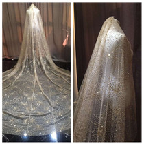 New Starlight shiny vintage champagne gold veil super long tailed wedding bride luxury wedding dress accessories