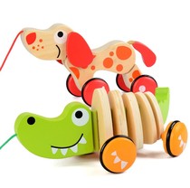 Baby boy pull rope Learn to pull hand-pulled hand-pulled cart wood drag puppy crocodile toy baby 1-2-3 years old