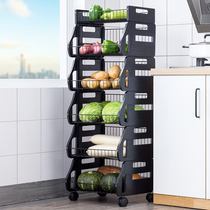 Kitchen shelf Floor-to-ceiling multi-layer removable trolley Vegetable basket storage storage shelf supplies Household Daquan