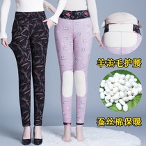 Middle-aged and elderly womens winter high-waisted warm pants silk cotton pants mothers dressing thickened
