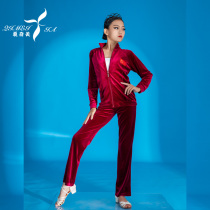 2021 new girls Latin dance pants children autumn and winter long sleeve velvet training three-piece National Day performance suit