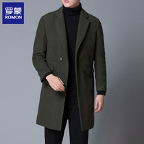 Romon high-end long wool coat mens 2021 New Korean loose woolen high-end cashmere coat