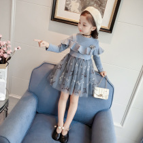 Girl Spring Dress Korean Version Pure Cotton Long Sleeves Lace Lace Dress 2022 New Foreign Air Baby Children Yarn Princess Dress