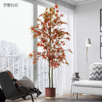 Roman mother modern light luxury simulation Red Maple plant indoor living room floor large fake green plant potted decoration