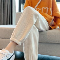 White Chenille Sportpants Woman 2022 new spring autumn thin section Summer Leisure Pants Bunches Light Core Suede Pants