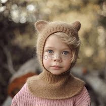 Bear ear helmet hat ins Wind childrens helmet hat A No Chinese weaving graphic text description drawing