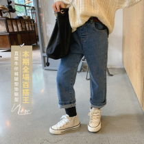Qiqi Tong Cang childrens high-elastic straight jeans small and medium-sized childrens autumn clothes new girls foreign-style Joker long pants