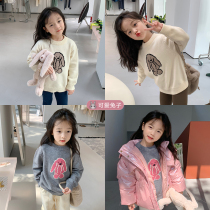 Seven childrens warehouse girl cartoon rabbit sweater baby autumn and winter clothes new childrens core yarn round neck sweater tide
