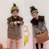 Girl Jacket Plaid large collar Material Addition Gross Thickened Coat jacket 21 Autumn winter clothing New foreign trade Tong Clothing