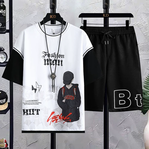 Футболка с коротким рукавом, комплект для мальчиков для школьников, летняя одежда, подходит для подростков, 12-15 лет, для средней школы