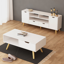 Coffee table TV cabinet combination high style simple economy White Nordic simple modern rental house small apartment super narrow