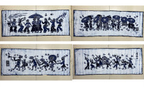 Thickened abstract figure batik painting Guizhou Miao batik decorative wall lantern ornaments 113 * 44CM
