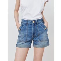 UNICA vtg classic small flanging bix awesome edition 24k real gold Falcon buckle hip high waist denim shorts