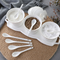 Ceramic coffee spoon Kitchen small seasoning seasoning spoon Short handle small salt spoon Creative cute long handle mixing spoon