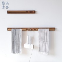 Nordic Minimal Black Walnut Towel Rack Toilet Bath Towel Rack Single Rod Brass Solid Wood Punched Hook Rack Bathroom