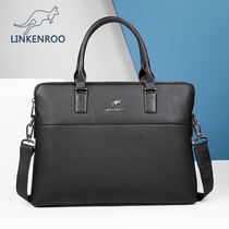 Lincoln Kangaroo Men horizontal Hand bag business business travel leather briefcase 14 inch computer bag leather shoulder bag