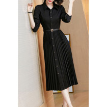 Mall withdrawal cabinet cut label big name Yu Shan original single export boutique womens early autumn chiffon pleated shirt skirt dress