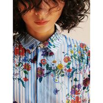 Bug Italy imported cotton vintage flower print striped shirt loose top 2021 New