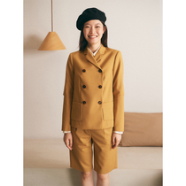 Bug Japan imported organic wool sleeve elbow slit double-breasted suit Bermuda shorts set retro yellow