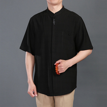 befocus long Tang suit men short sleeve summer blouses in middle-aged Chinese embroidery L ethnic Chinese mens clothing