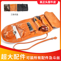Handmade leather pipe bag Large capacity portable soft leather storage bag Multi-functional two cigarette rope bag