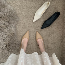 ITSK Single Shoes Womens Style Temperament Baotou Pointy Flat Bottom Black Shallow Mouth Soft Bottom Womens Shoes Bean-Bean Shoes Lads Shoes