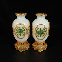 Folk antiques collection Qing Dynasty sterling silver gilt Glass Vase ornaments a pair