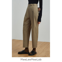 MeeLeeMeeLab original Curry worsted wool high waist pleated nine points slim high end suit pants Black