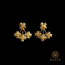 Jinlantang 99 sterling silver gilded Four-Leaf Clover Small flower earrings