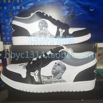 1314 hand-painted shoes aj1 low-top black and white Kobe custom DIY four-sided pattern graffiti basketball star personality gift