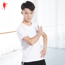 Red dance shoes 30292 mens cotton short-sleeved top crew neck T-shirt dance suit elastic ballet body base training work