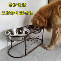 Wrought iron double basin dog bowl bracket Pet dog food stainless steel bowl cat and dog food rice bowl rack Golden retriever and other large and medium-sized dogs