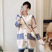 Japanese pregnant women sweater spring and autumn 2021 New Net red knitted cardigan jacket pregnant women autumn suit fashion