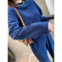 Fireworks Home Klein Blue Shun Che Nile velvet sweater casual wide leg pants Lazy suit women Autumn