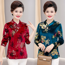 Chinese style cheongsam collar short foreign style base shirt 40 years old 50 mother dress long sleeve Tang coat