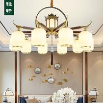 New Chinese all-copper chandelier atmospheric living room lamp simple modern compound building hall lamp retro Chinese style chandelier