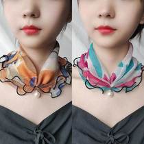 Korean version of Pearl mesh sleeve head small collar female neck scarf spring and autumn thin fashion versatile decorative gauze